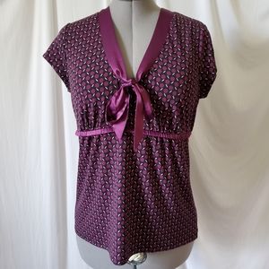 Ann Taylor Satin Trim Bow Cap Sleeve Shirt NWOT